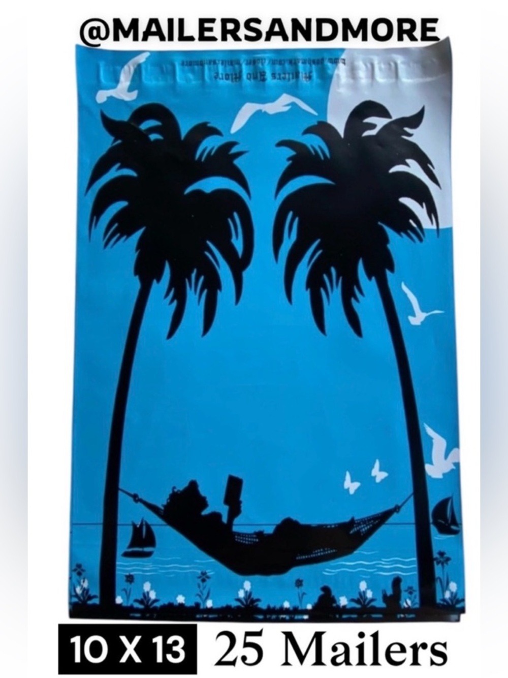 25 10X13 Poly Mailers Girl Hammock Palm Trees, Shipping Envelopes PRICE IS FIRM - Picture 2 of 11